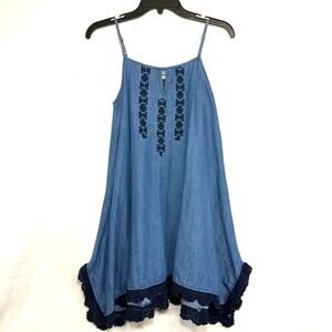 Anthropologie Ethereal‎ by Paper Crane Small Boho Fringe Tunic Dress Chambray